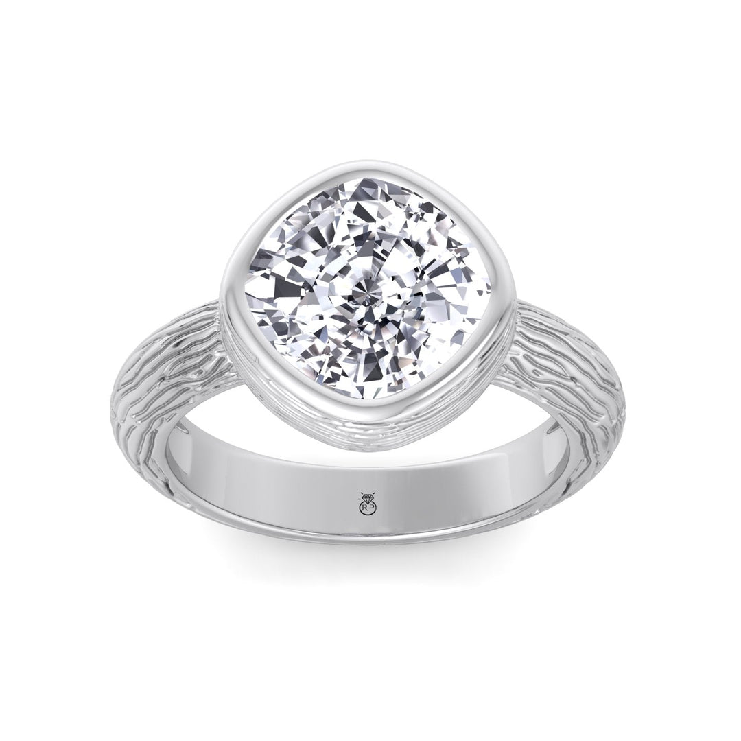 Cushion Cut Solitaire Hand Engraved Engagement Ring