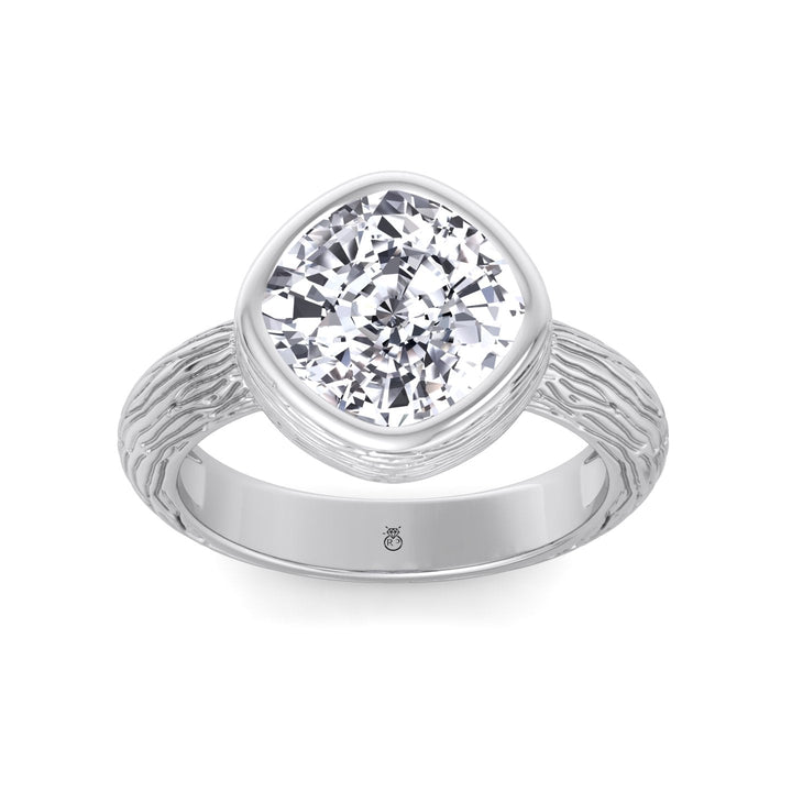 Cushion Cut Solitaire Hand Engraved Engagement Ring