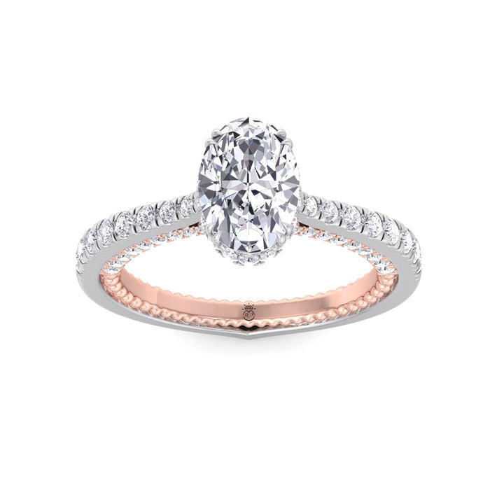 Oval Cut Engagement Ring With Milligrain in Two Toned Band