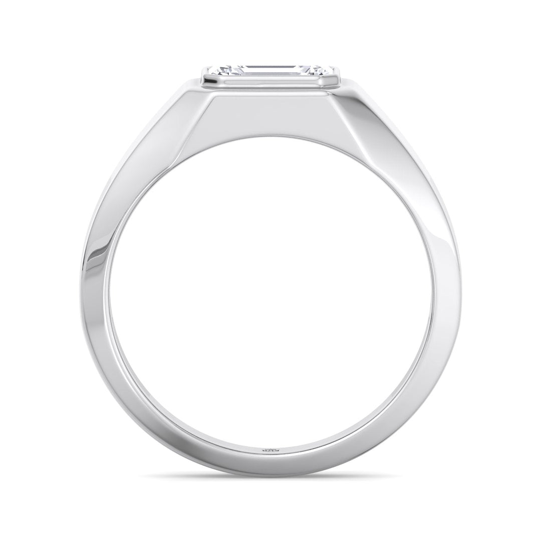 Bezel Set Unisex East To West Emerald Cut Engagement Ring