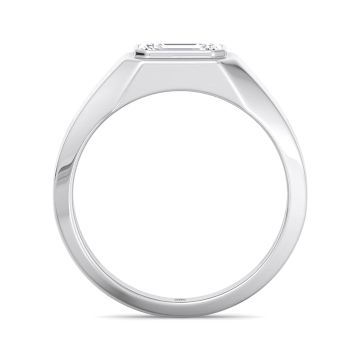 Bezel Set Unisex East To West Emerald Cut Engagement Ring