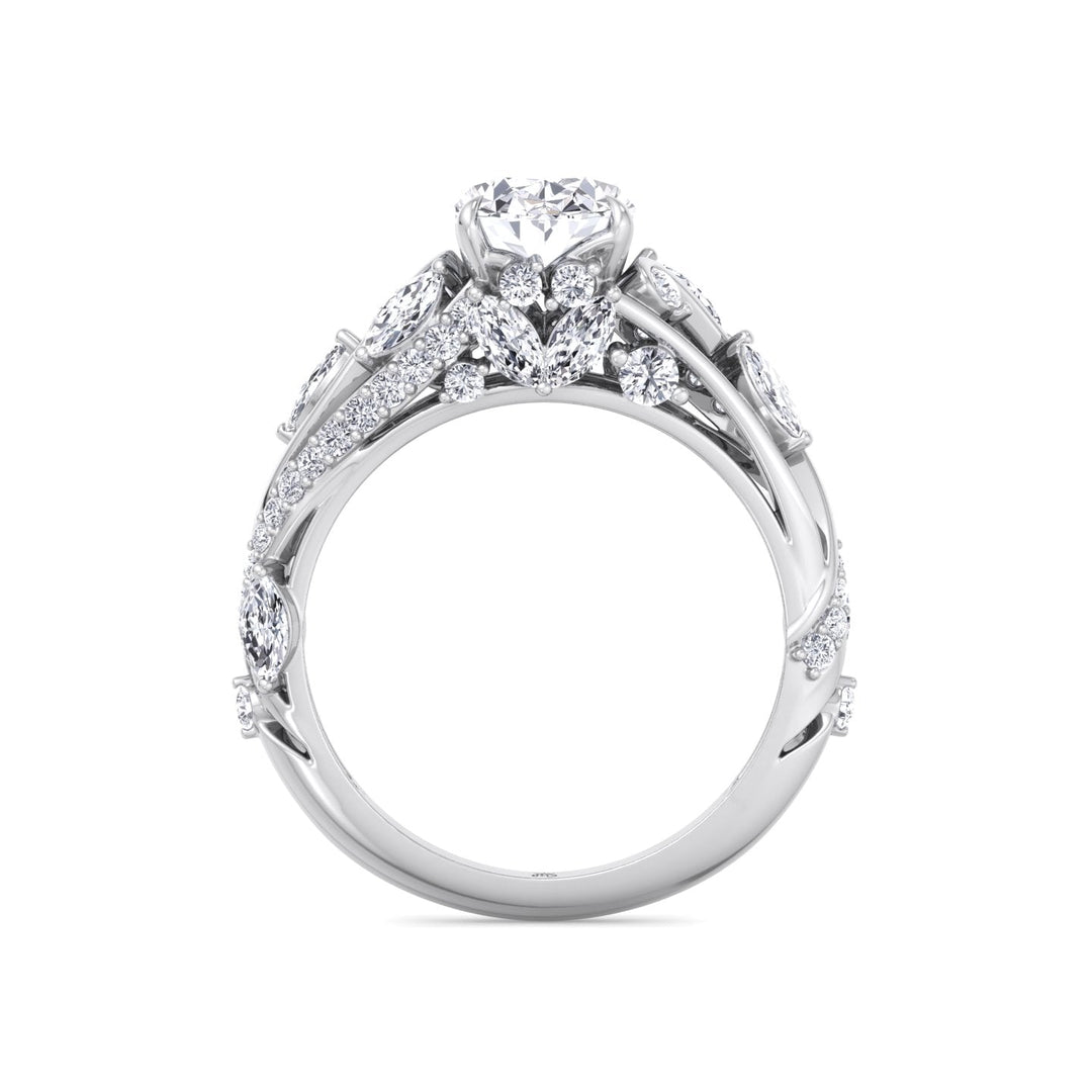 Oval Cut Engagement Ring with Marquise and Round Sidestones