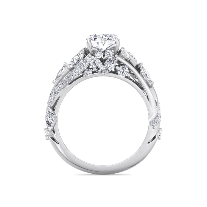 Oval Cut Engagement Ring with Marquise and Round Sidestones