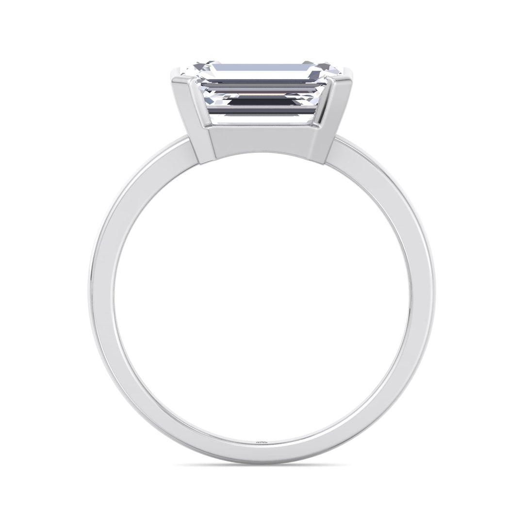 Bezel Set Emerald Cut Engagement Ring East to West