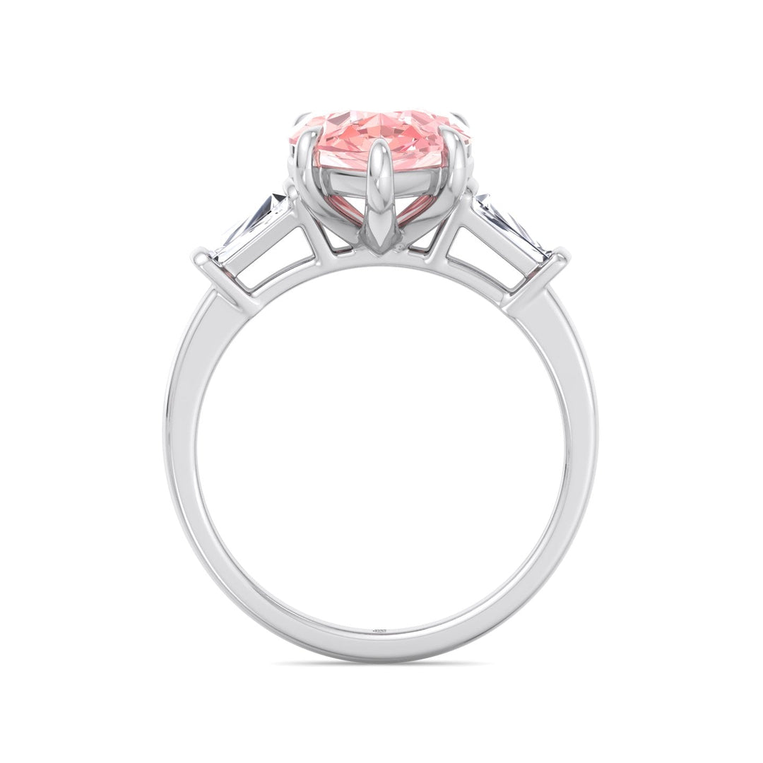 Pear Shape Pink Engagement Ring with Tapered Baguettes