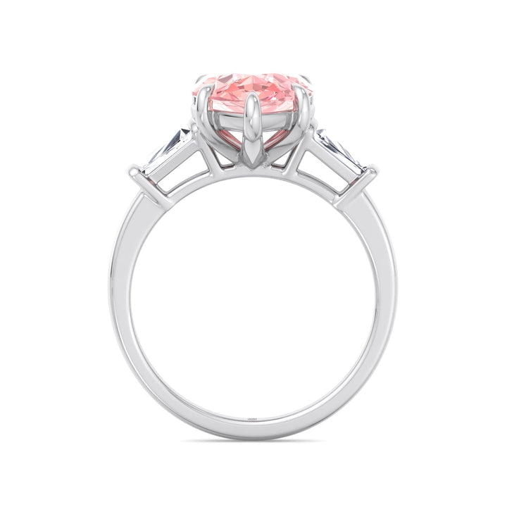 Pear Shape Pink Engagement Ring with Tapered Baguettes