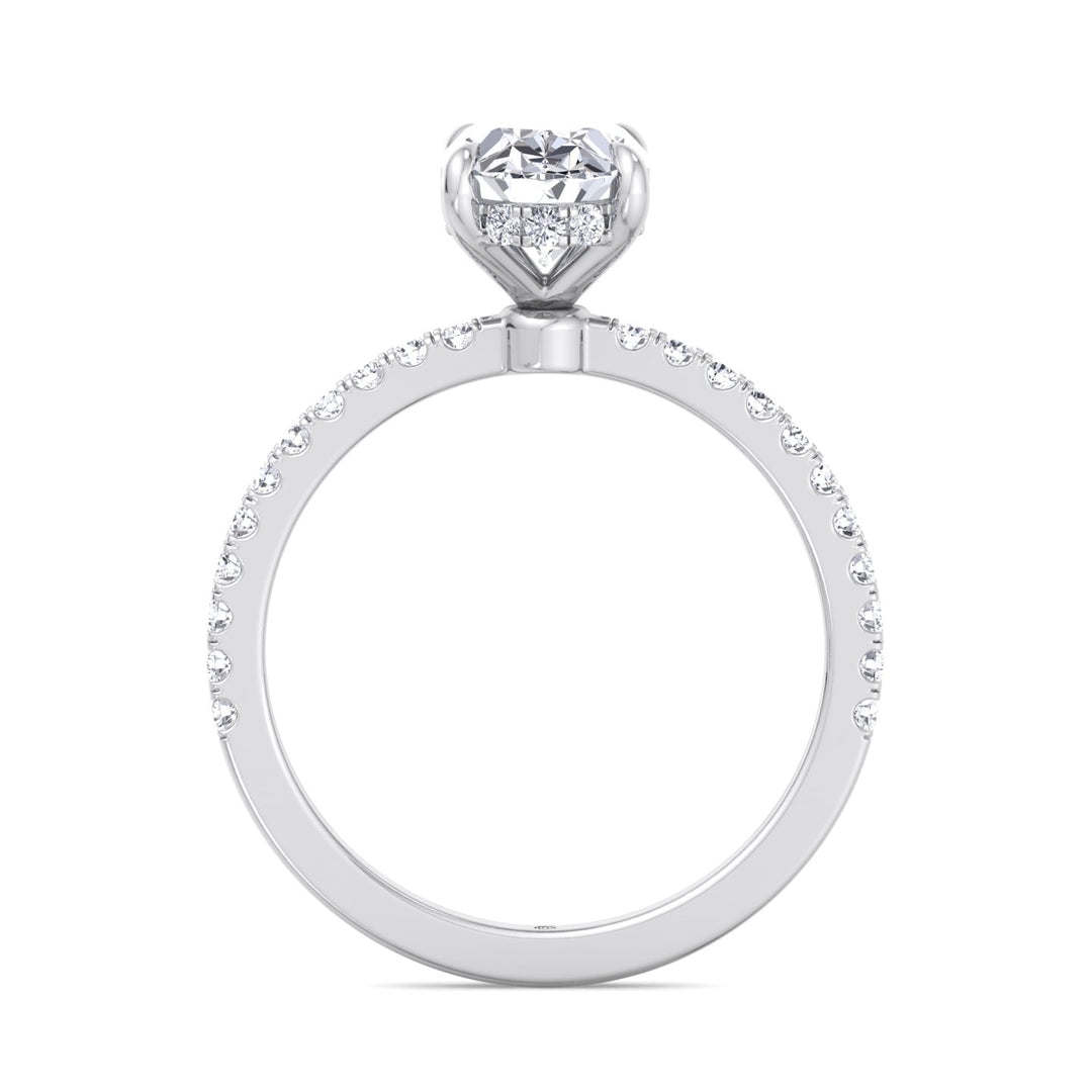 Oval Cut Invisible Halo Engagement Ring with Sidestones