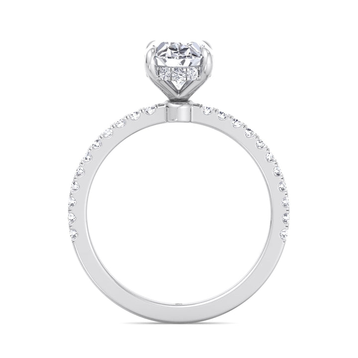 Oval Cut Invisible Halo Engagement Ring with Sidestones
