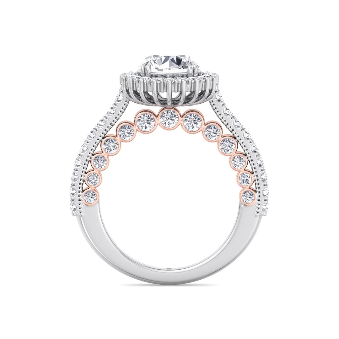 Round Cut  Engagement Ring with Round Cut Halo and Milligrain in Two-Toned Band