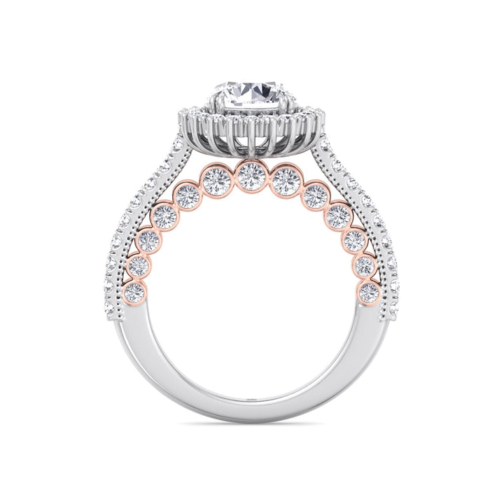 Round Cut  Engagement Ring with Round Cut Halo and Milligrain in Two-Toned Band