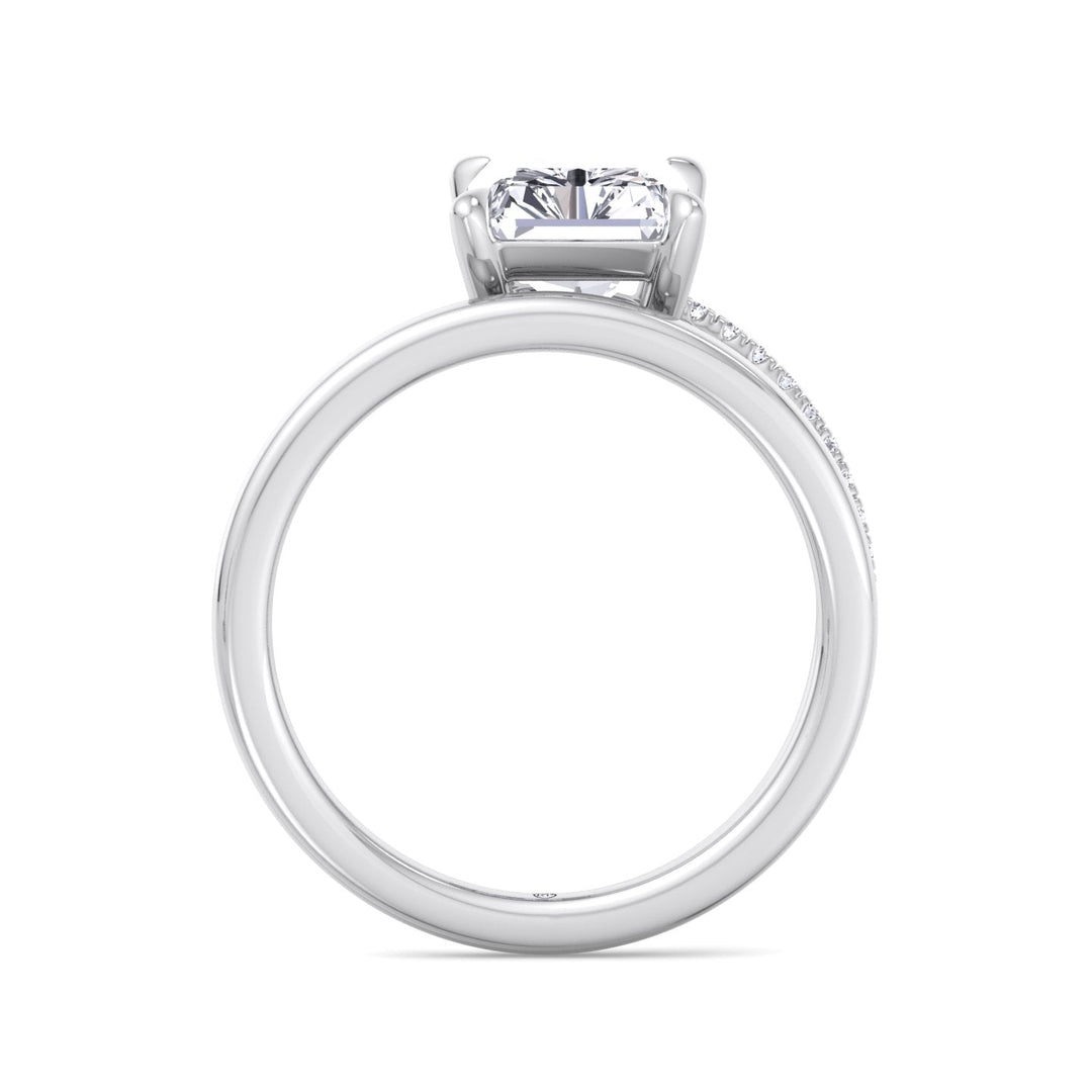 Double Thin Twist Band Emerald Cut Pave Engagement Ring