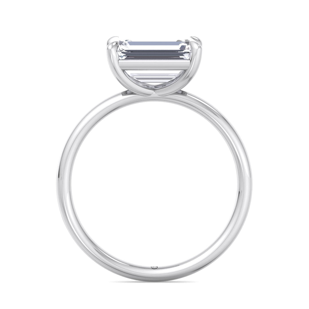 East To West Emerald Cut Solitaire Engagement Ring with Thin Band