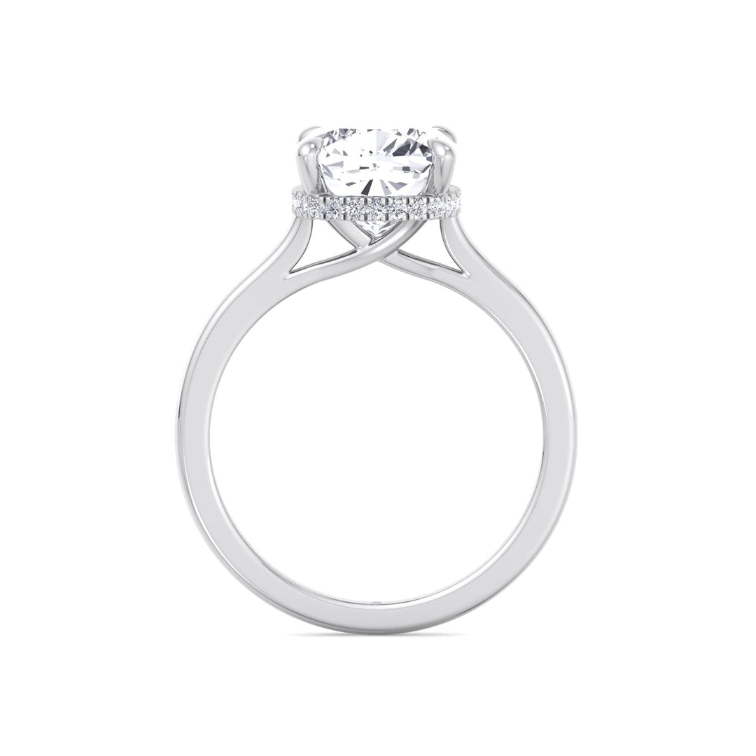 Cushion Cut Solitaire Engagement Ring with Hidden Halo