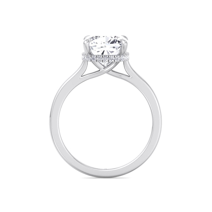Cushion Cut Solitaire Engagement Ring with Hidden Halo
