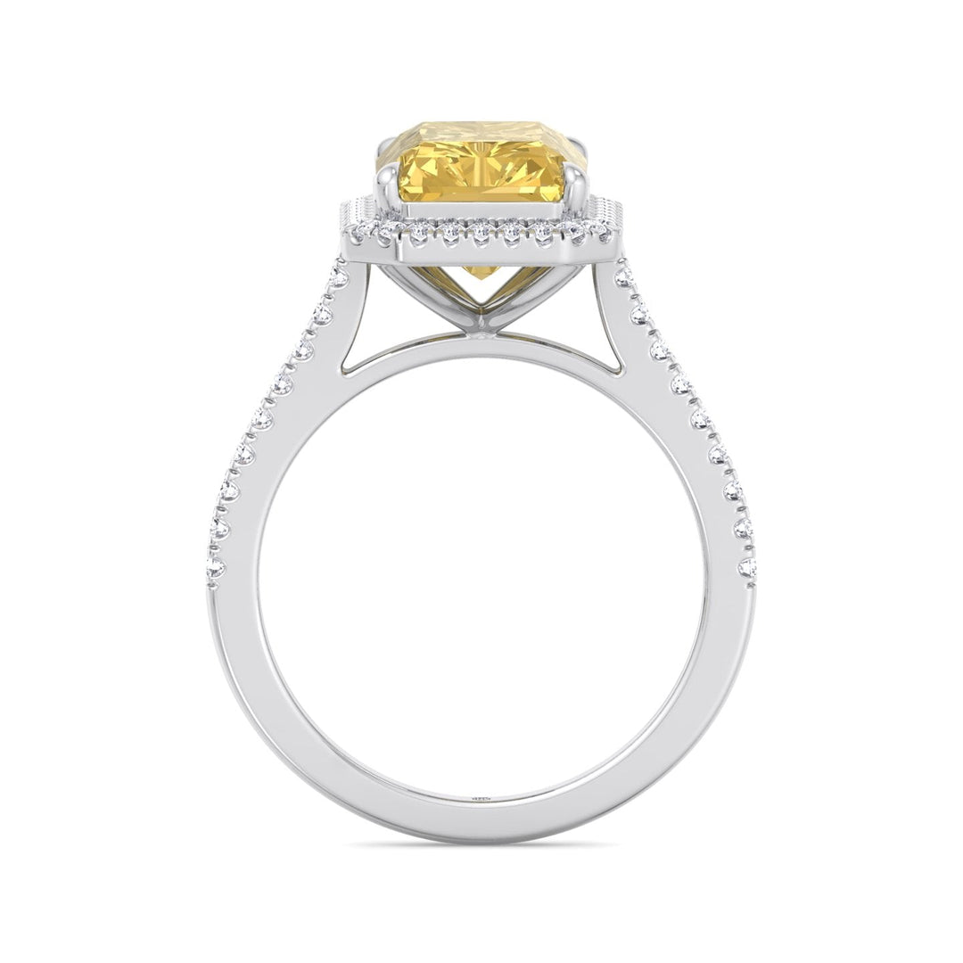 Radiant Cut Canary Yellow Engagement Ring With Pave Band and Halo