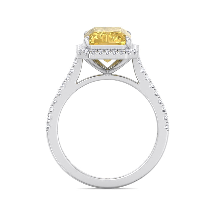 Radiant Cut Canary Yellow Engagement Ring With Pave Band and Halo