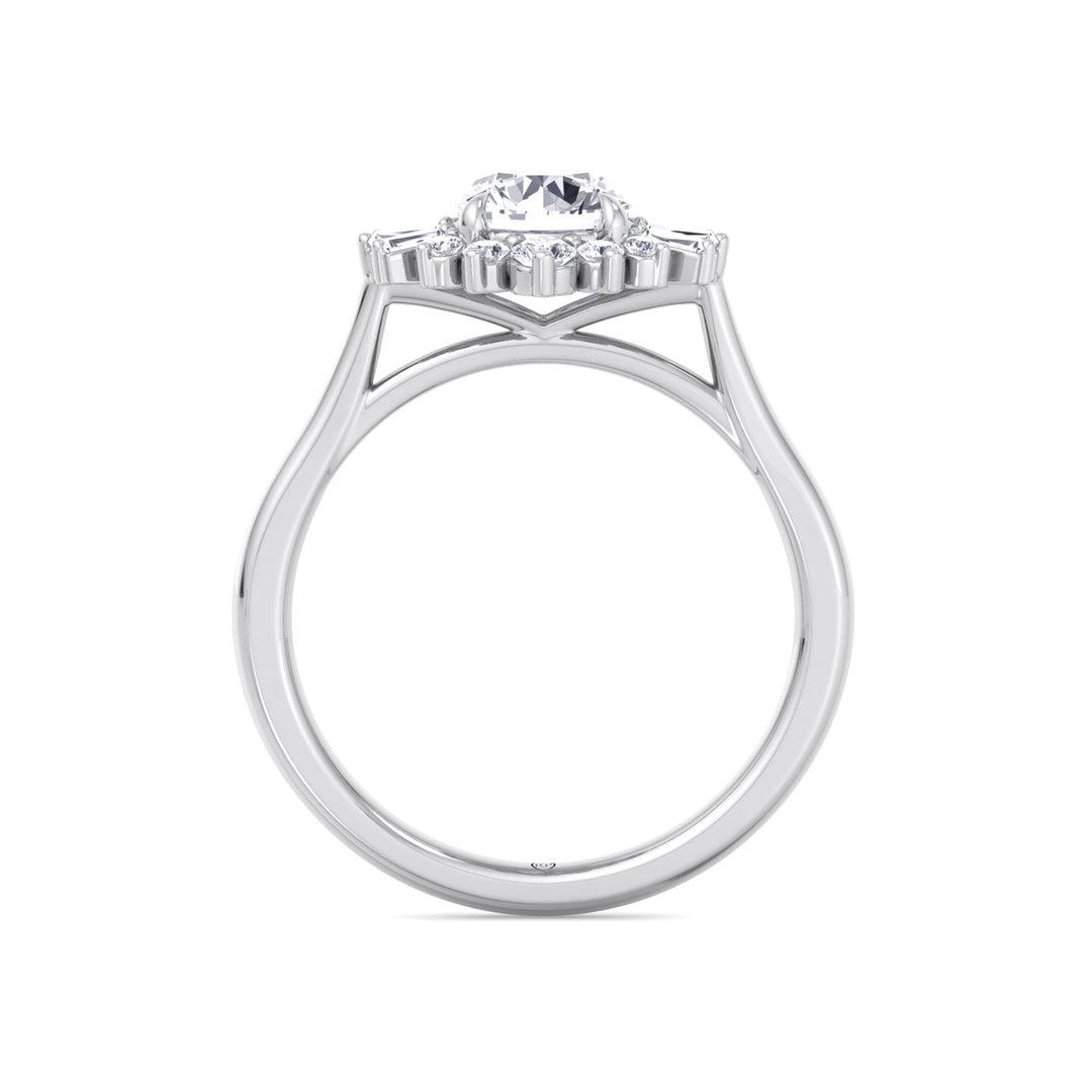 Round Cut Engagement Ring with Round and Tapered Baguette Cluster