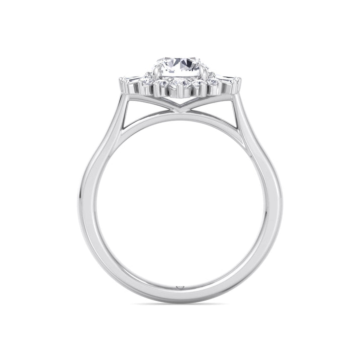 Round Cut Engagement Ring with Round and Tapered Baguette Cluster