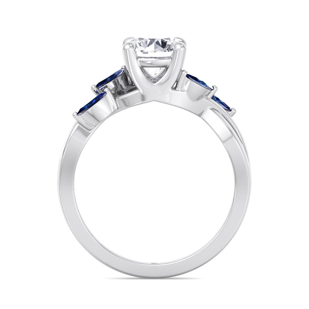 Round Cut Engagement Ring with Blue Sapphire Pear Shape Twist Band