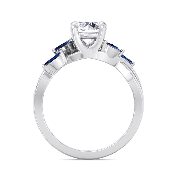 Round Cut Engagement Ring with Blue Sapphire Pear Shape Twist Band