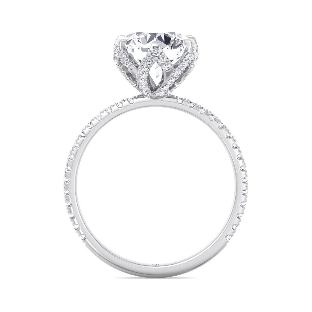 Pave Center Prong Round Cut Engagement Ring