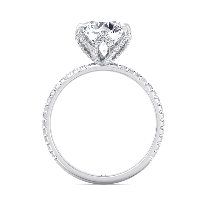 Pave Center Prong Round Cut Engagement Ring