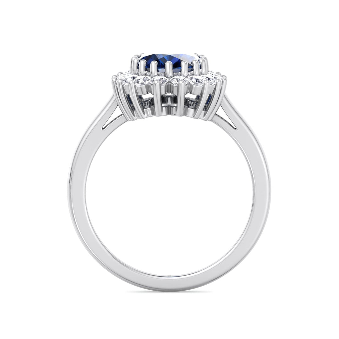 Oval Cut Blue Sapphire &amp; Halo Engagement Ring