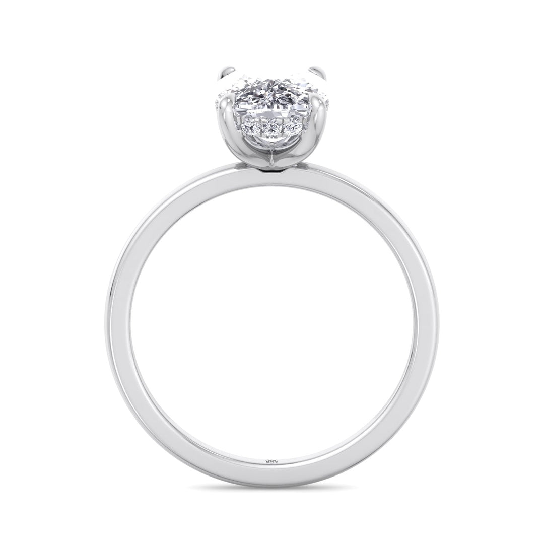 Two Tone Elongated Cushion Cut Engagement Ring with Thin Band and Hidden Halo