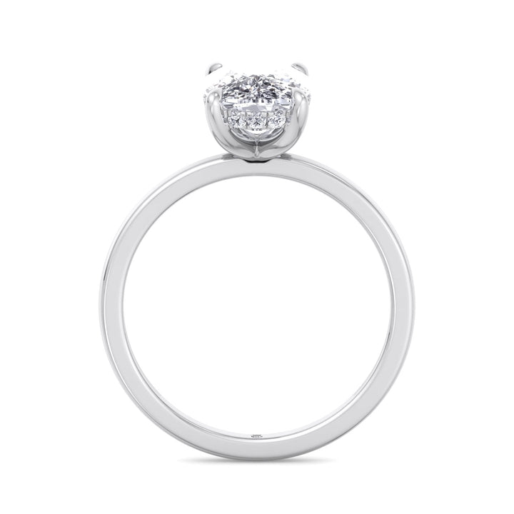 Two Tone Elongated Cushion Cut Engagement Ring with Thin Band and Hidden Halo