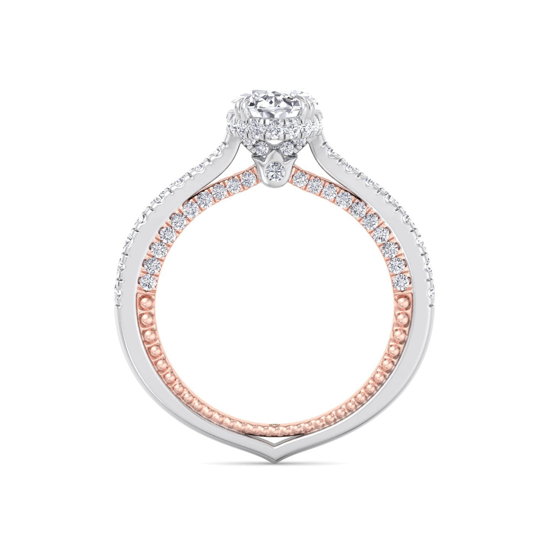 Oval Cut Engagement Ring With Milligrain in Two Toned Band