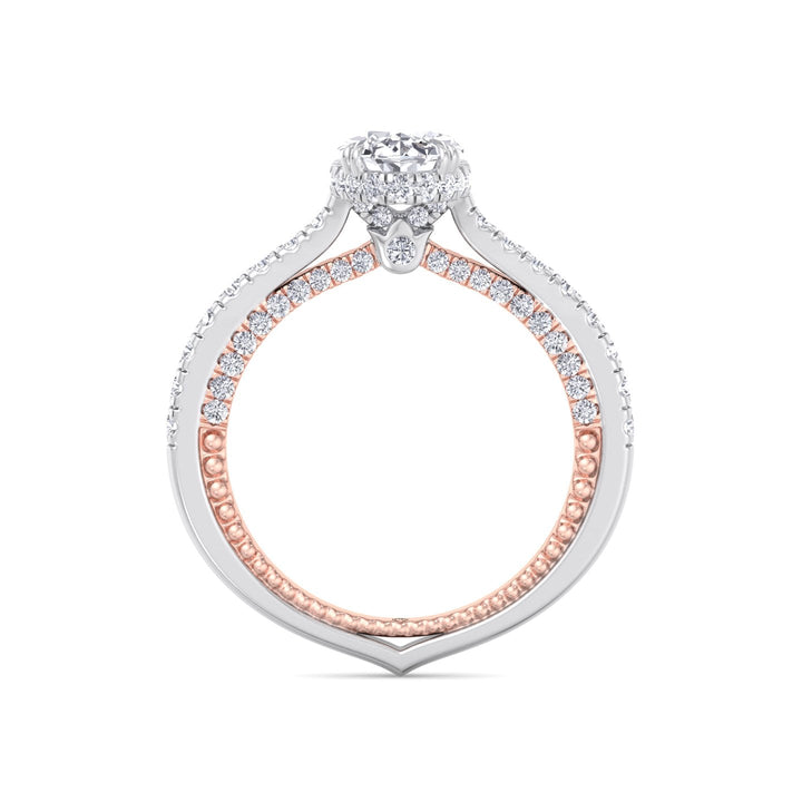 Oval Cut Engagement Ring With Milligrain in Two Toned Band