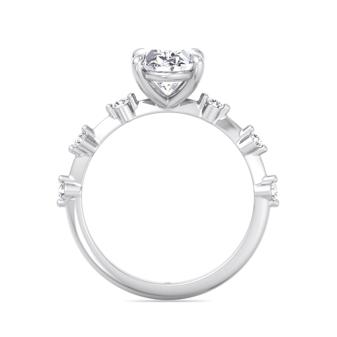 Oval Cut Engagement Ring Thin Band with Round Stones