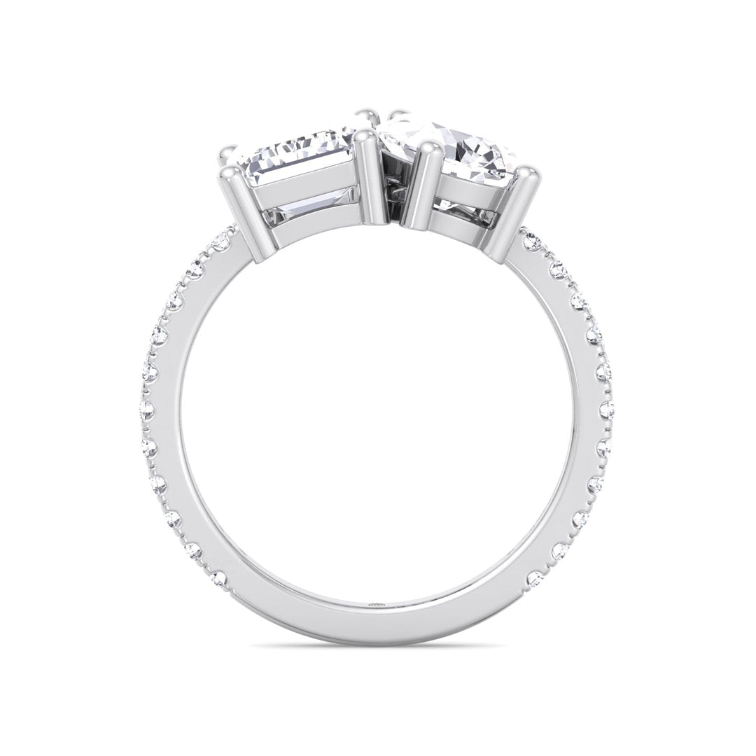 Toi Et Moi Emerald &amp; Pear Shape Engagement Ring with Pave Band