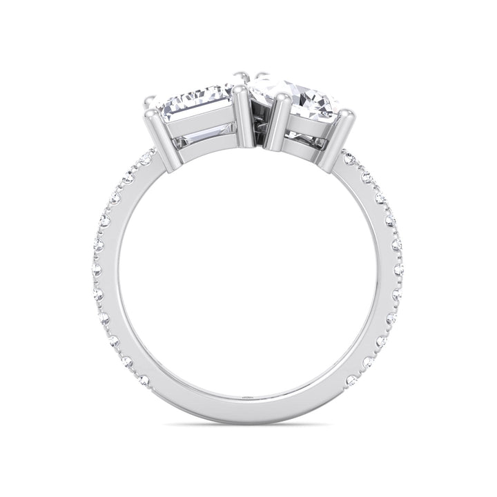 Toi Et Moi Emerald &amp; Pear Shape Engagement Ring with Pave Band
