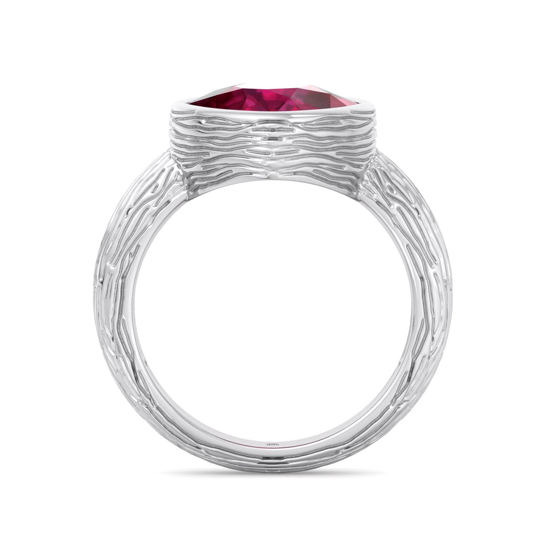 Cushion Cut Ruby Solitaire Hand Engraved Engagement Ring