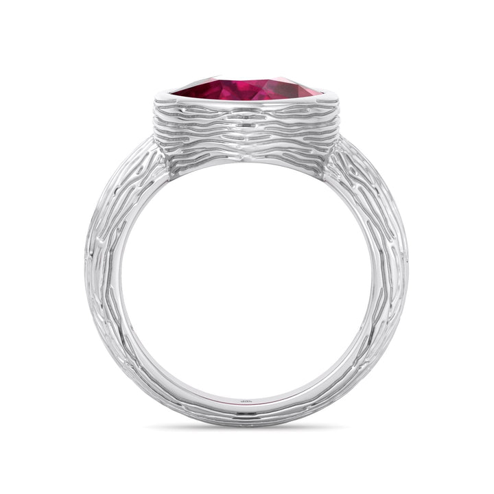 Cushion Cut Ruby Solitaire Hand Engraved Engagement Ring