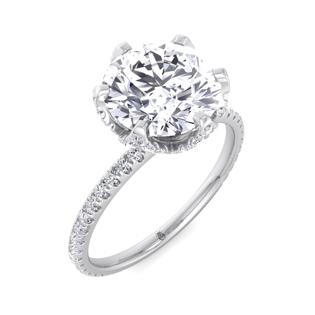 Pave Center Prong Round Cut Engagement Ring