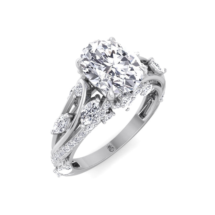 Oval Cut Engagement Ring with Marquise and Round Sidestones