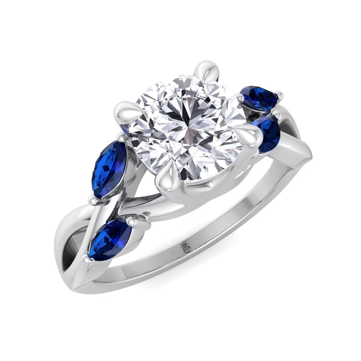 Round Cut Engagement Ring with Blue Sapphire Pear Shape Twist Band