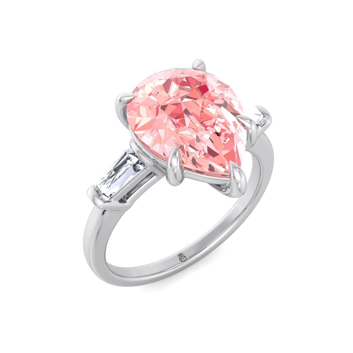 Pear Shape Pink Engagement Ring with Tapered Baguettes