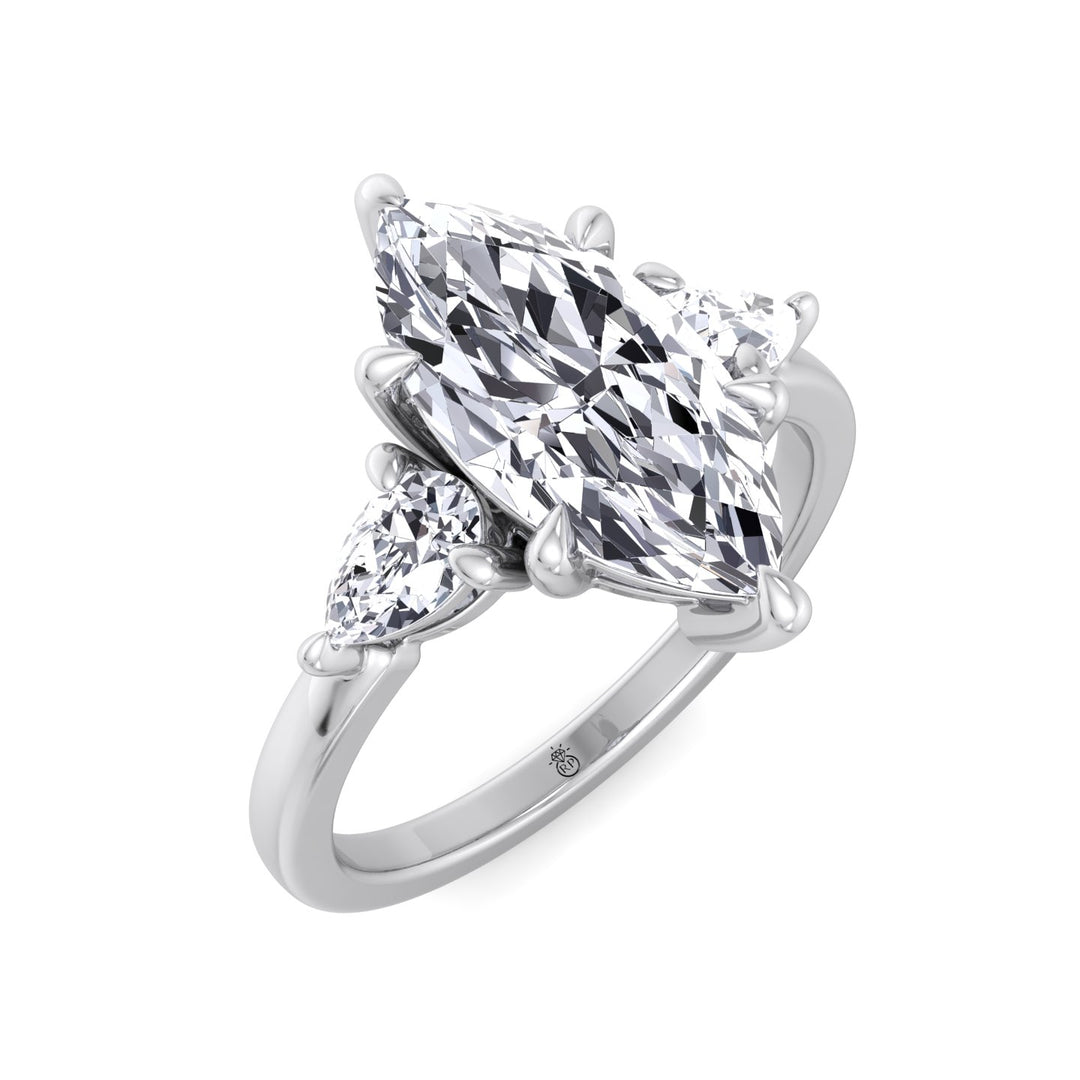 Marquise Shape Engagement Ring with Pear Sidestones
