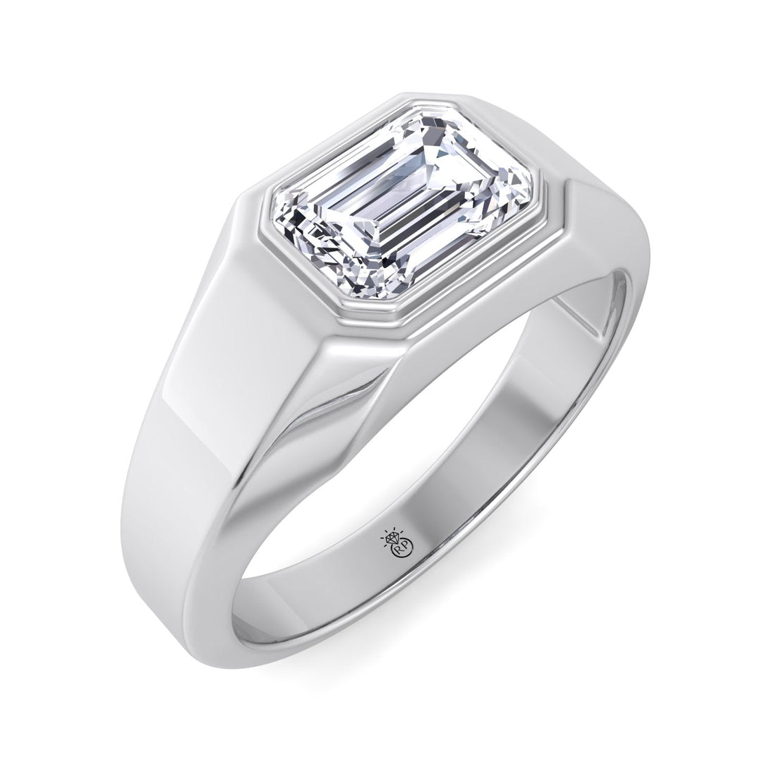 Bezel Set Unisex East To West Emerald Cut Engagement Ring