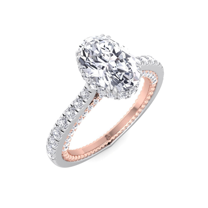 Oval Cut Engagement Ring With Milligrain in Two Toned Band