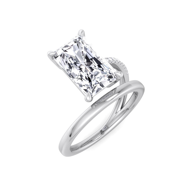 Double Thin Twist Band Emerald Cut Pave Engagement Ring