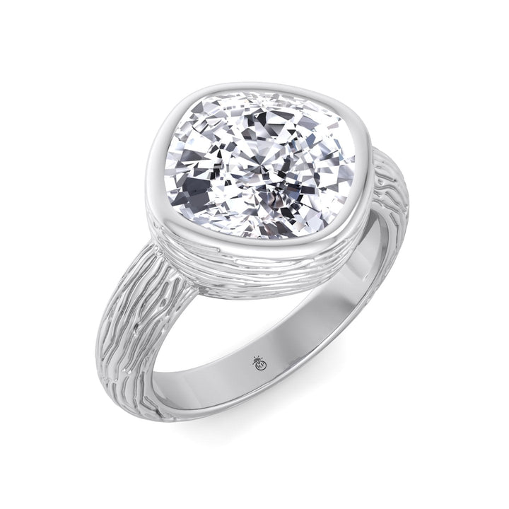 Cushion Cut Solitaire Hand Engraved Engagement Ring