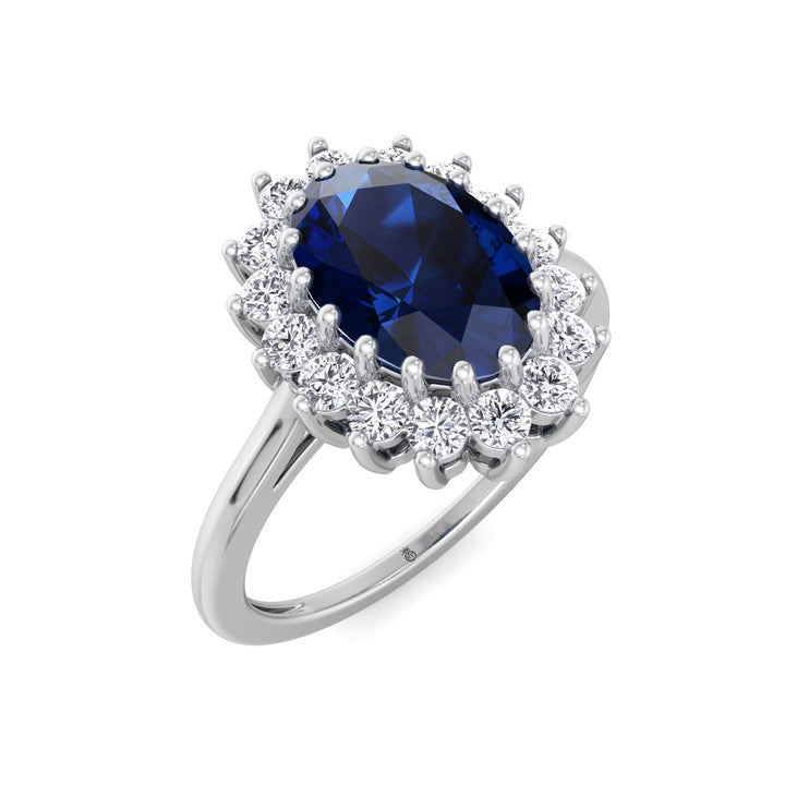 Oval Cut Blue Sapphire &amp; Halo Engagement Ring