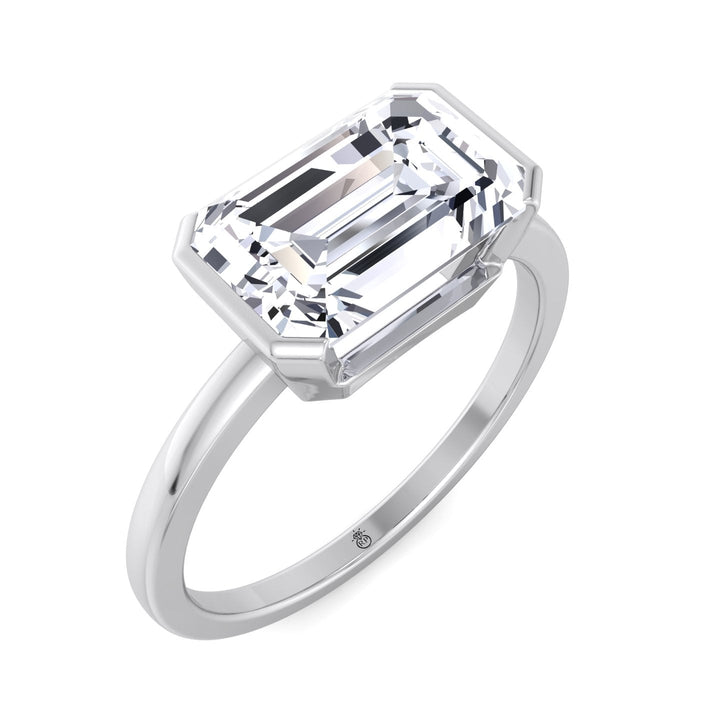 Bezel Set Emerald Cut Engagement Ring East to West