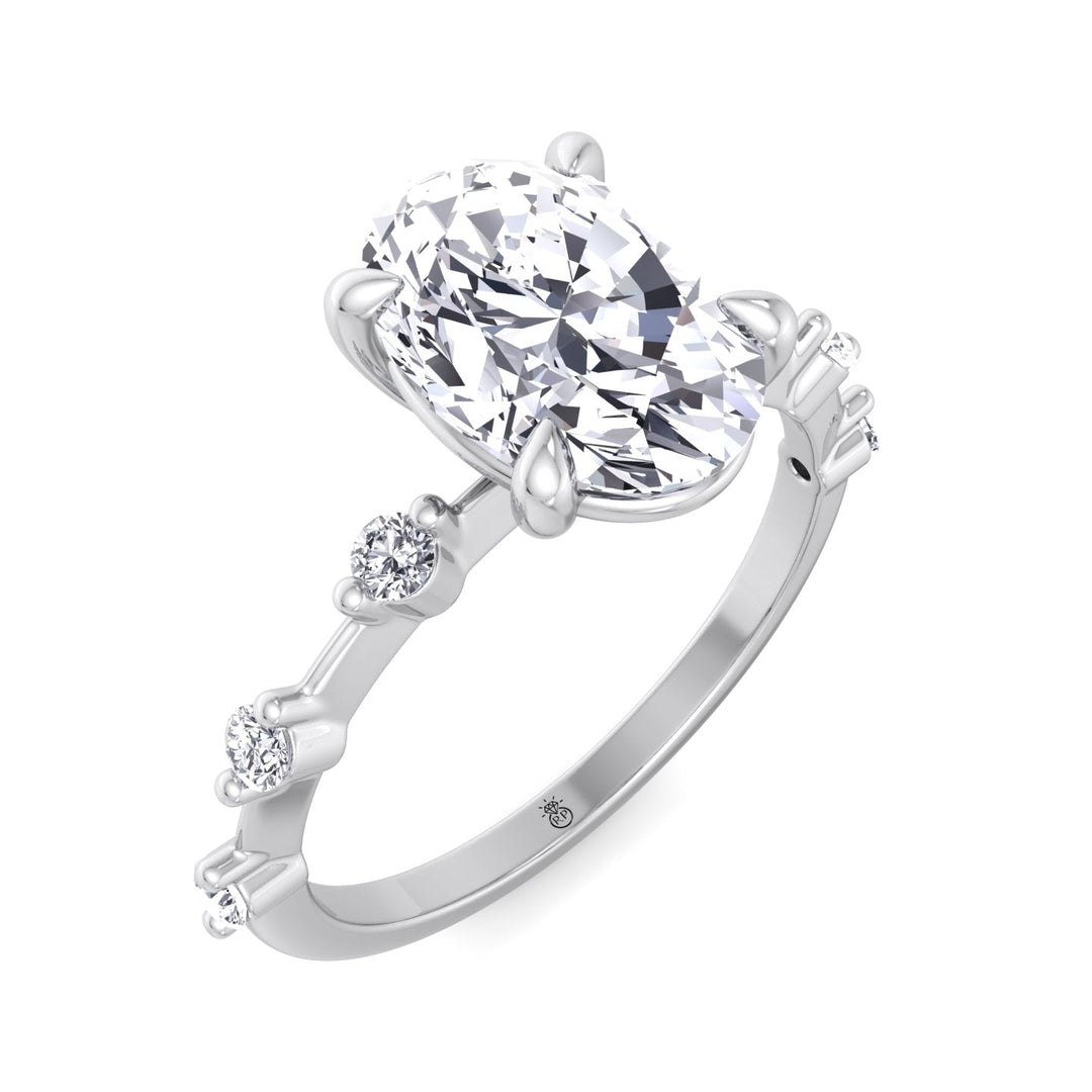 Oval Cut Engagement Ring Thin Band with Round Stones