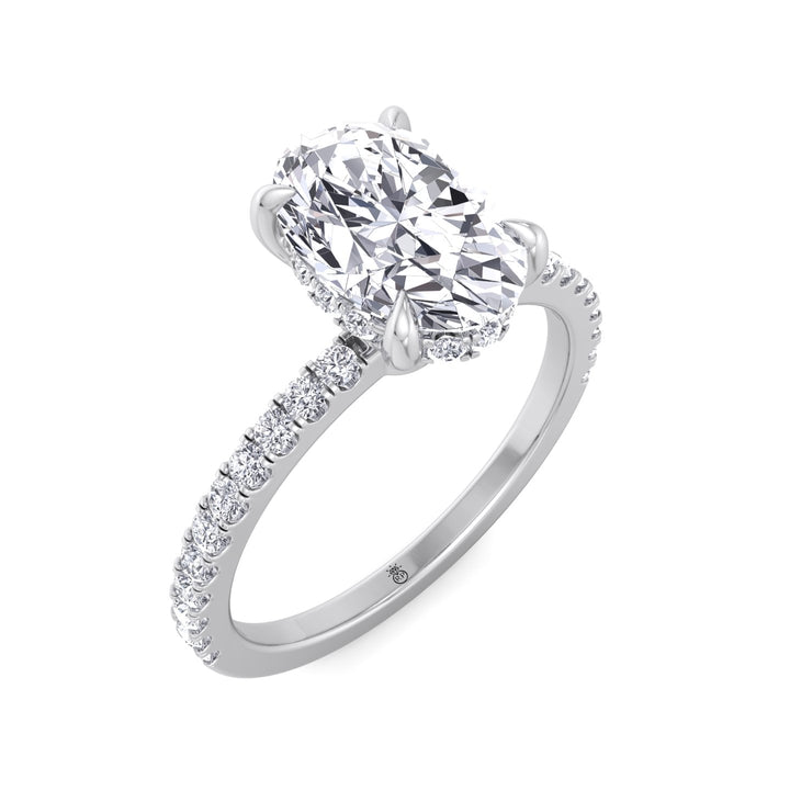 Oval Cut Invisible Halo Engagement Ring with Sidestones