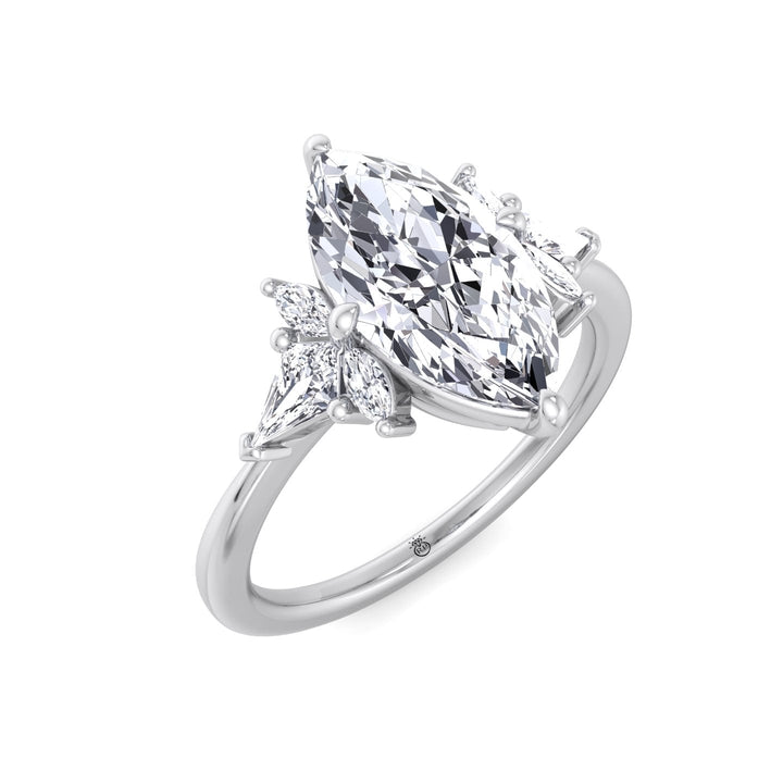 Marquise Shape Engagement Ring with Marquise and Pear Shape Sidestones